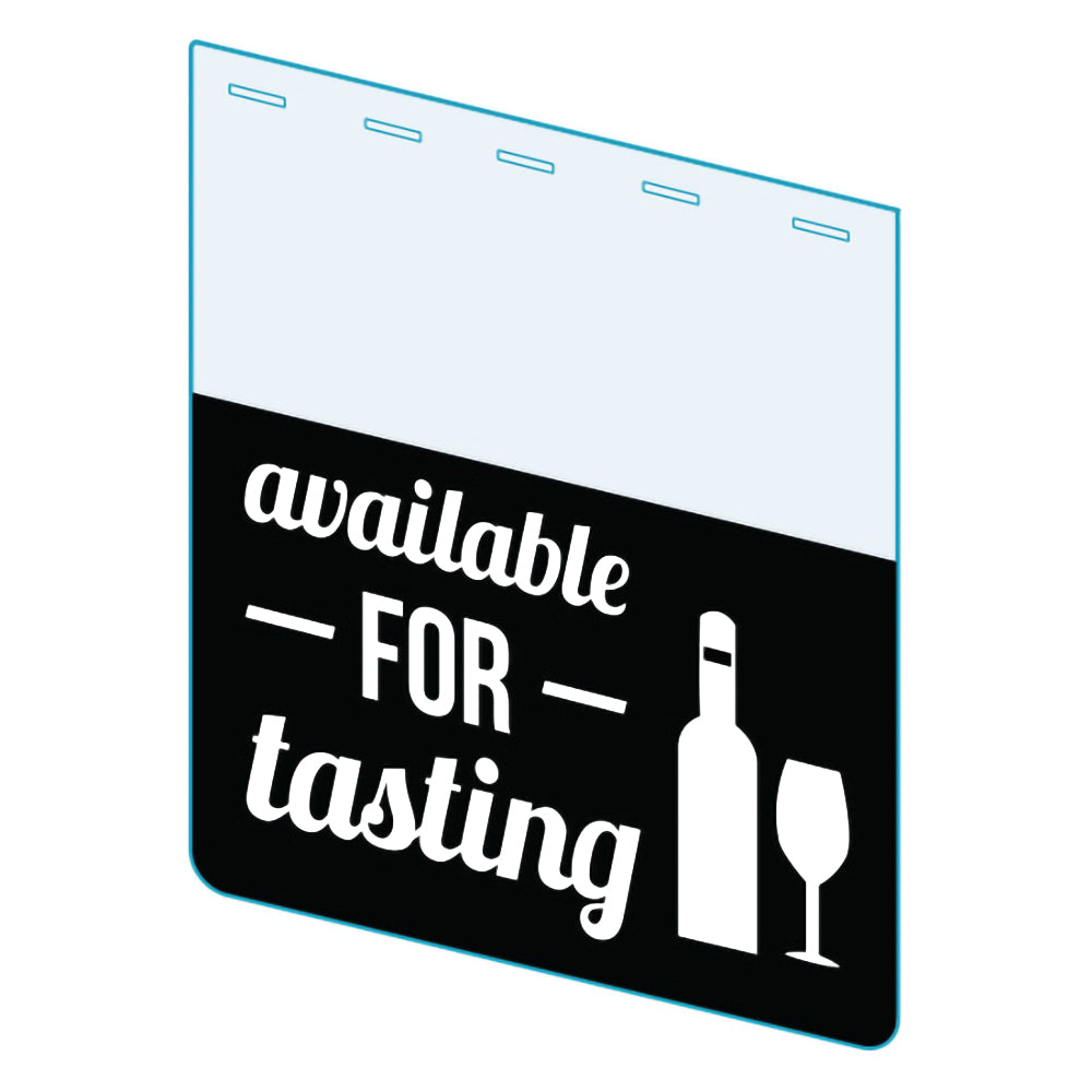 An illustration of the "Available For Tasting" Bib ClearGrip ShelfTalkers