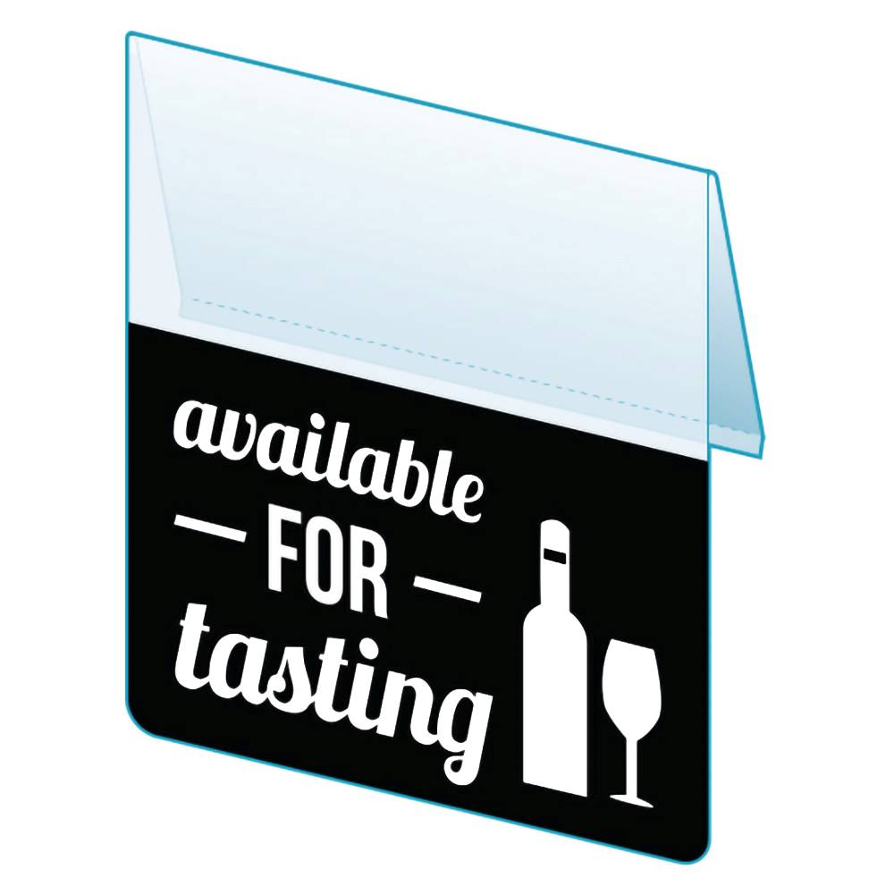 An illustration of the "Available for Tasting" Bib ClearVision ShelfTalkers