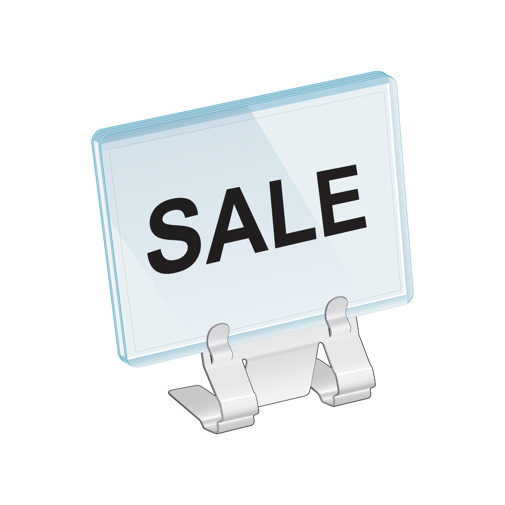 An illustration of the Hot Pan Clip holding a protective sleeve containing a "sale" sign