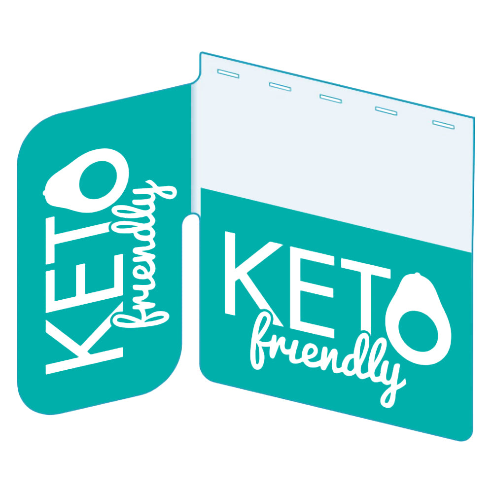 An illustration of the "Keto Friendly" Bib with Right Angle Flag ClearGrip ShelfTalkers