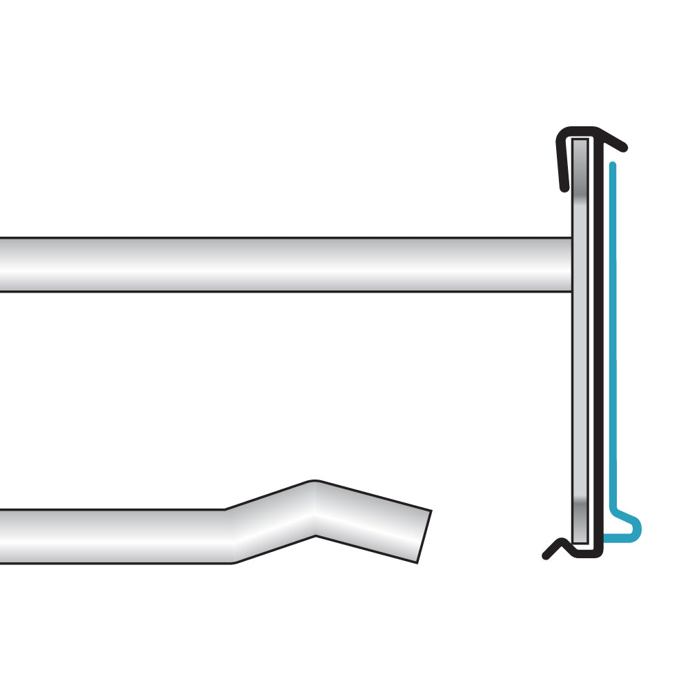 A profile illustration of the ClearVision 1.375"H Plate, Stationary Label Holder installed on a scanning hook