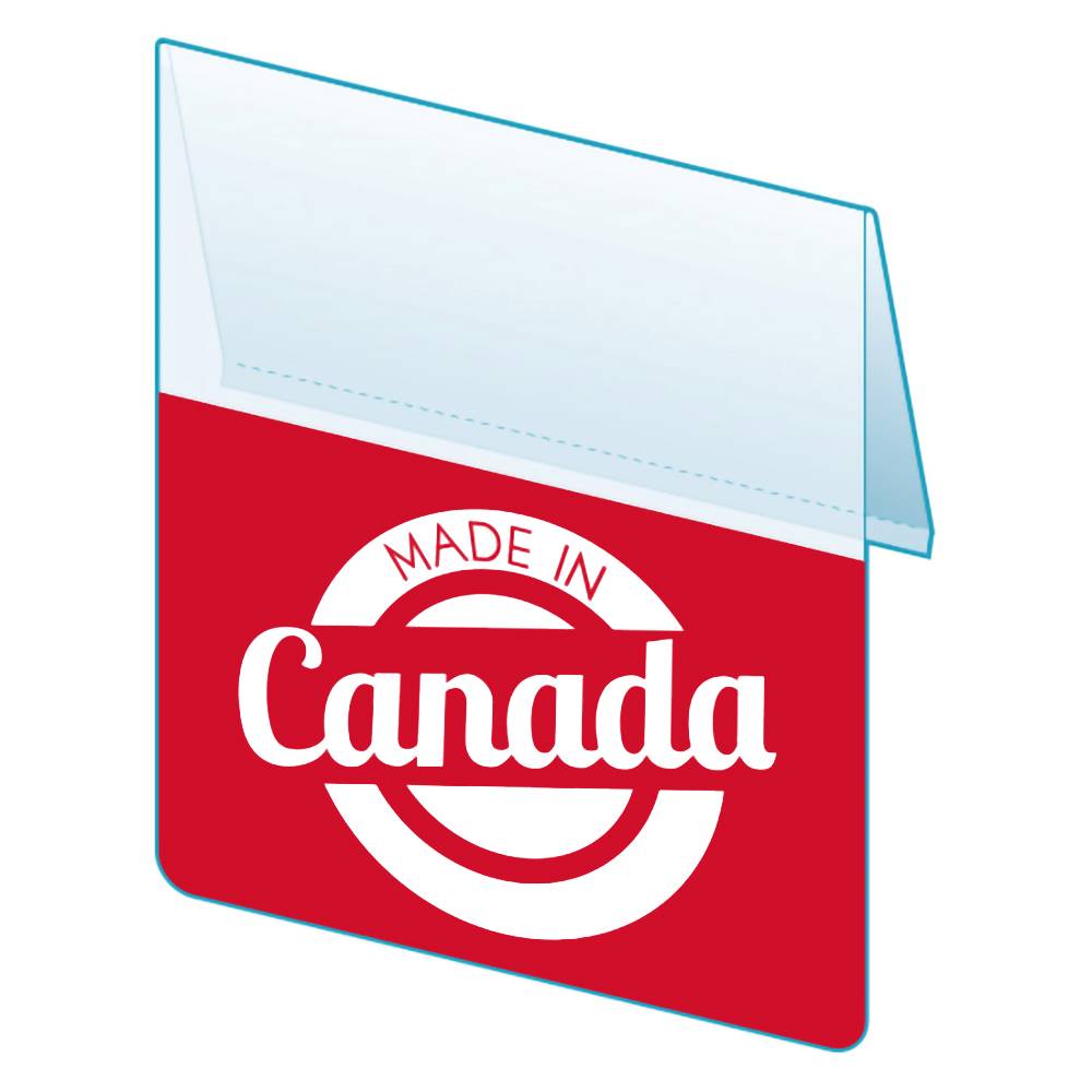 An illustration of the "Made In Canada" Bib ClearVision ShelfTalkers