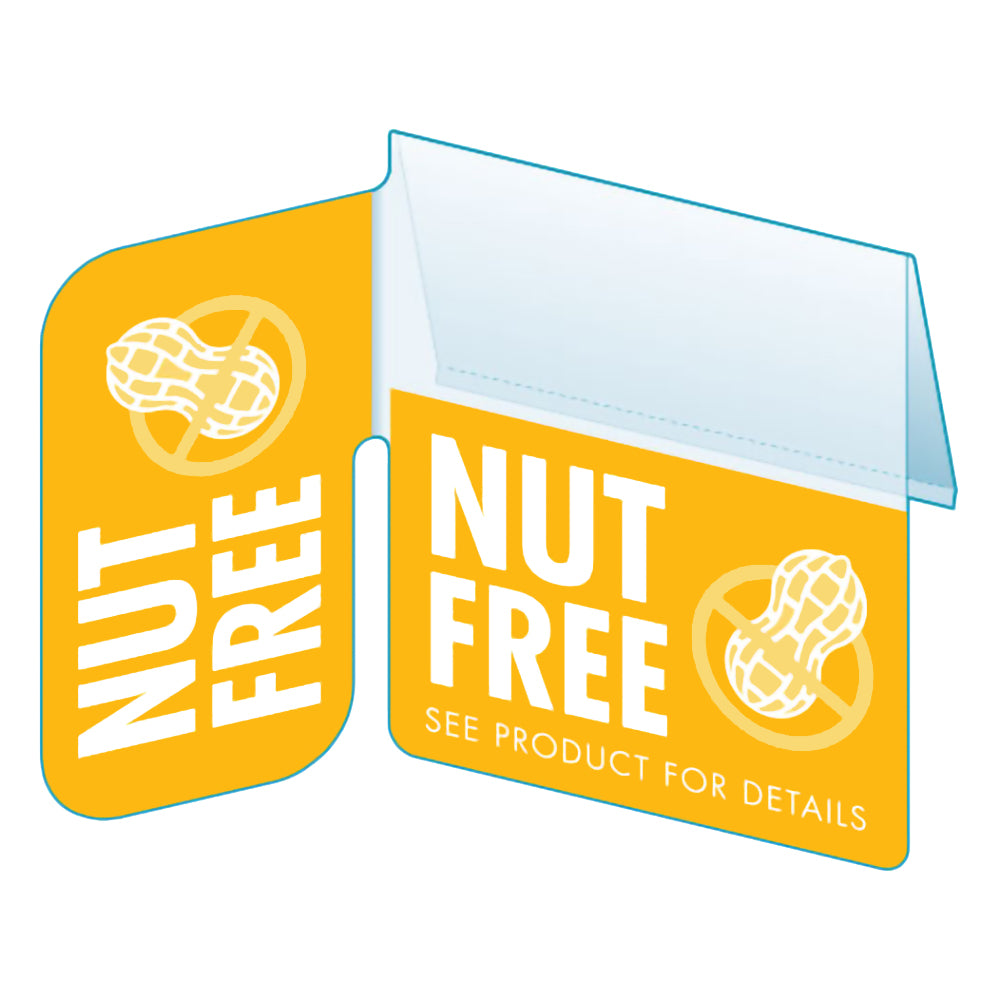 An illustration of the "Nut Free" Bib with Right Angle Flag ClearVision ShelfTalkers