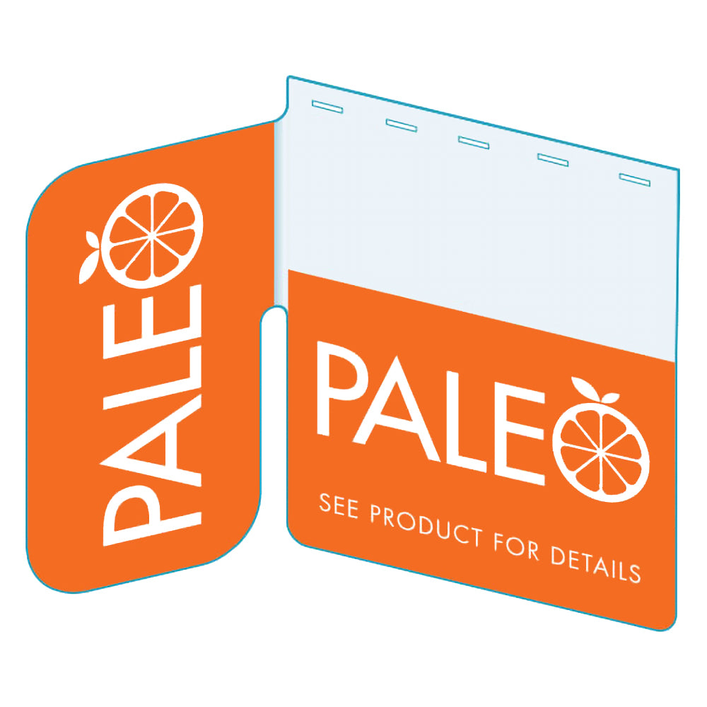 An illustration of the "Paleo" Bib with Right Angle Flag ClearGrip ShelfTalkers