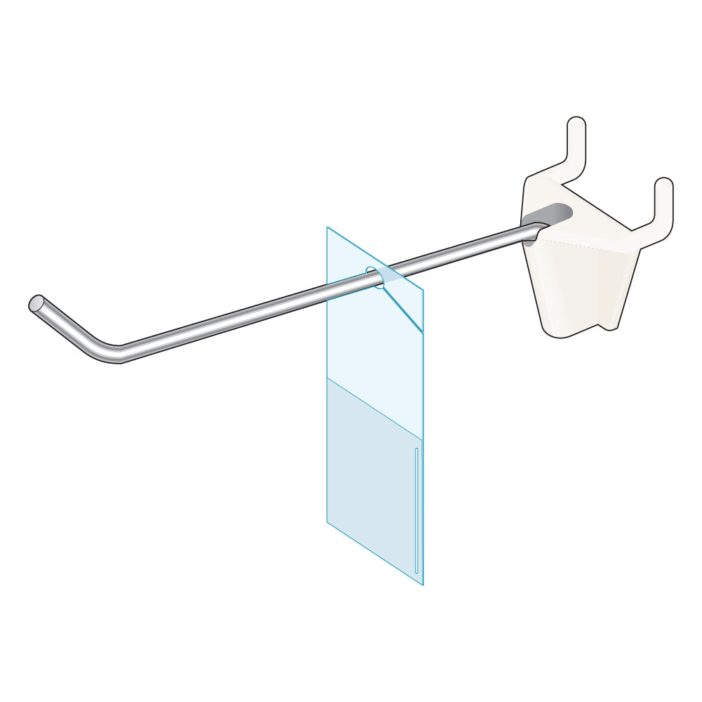 An illustration of the pegboard Inventory tag with pocket on a single wire scanning hook