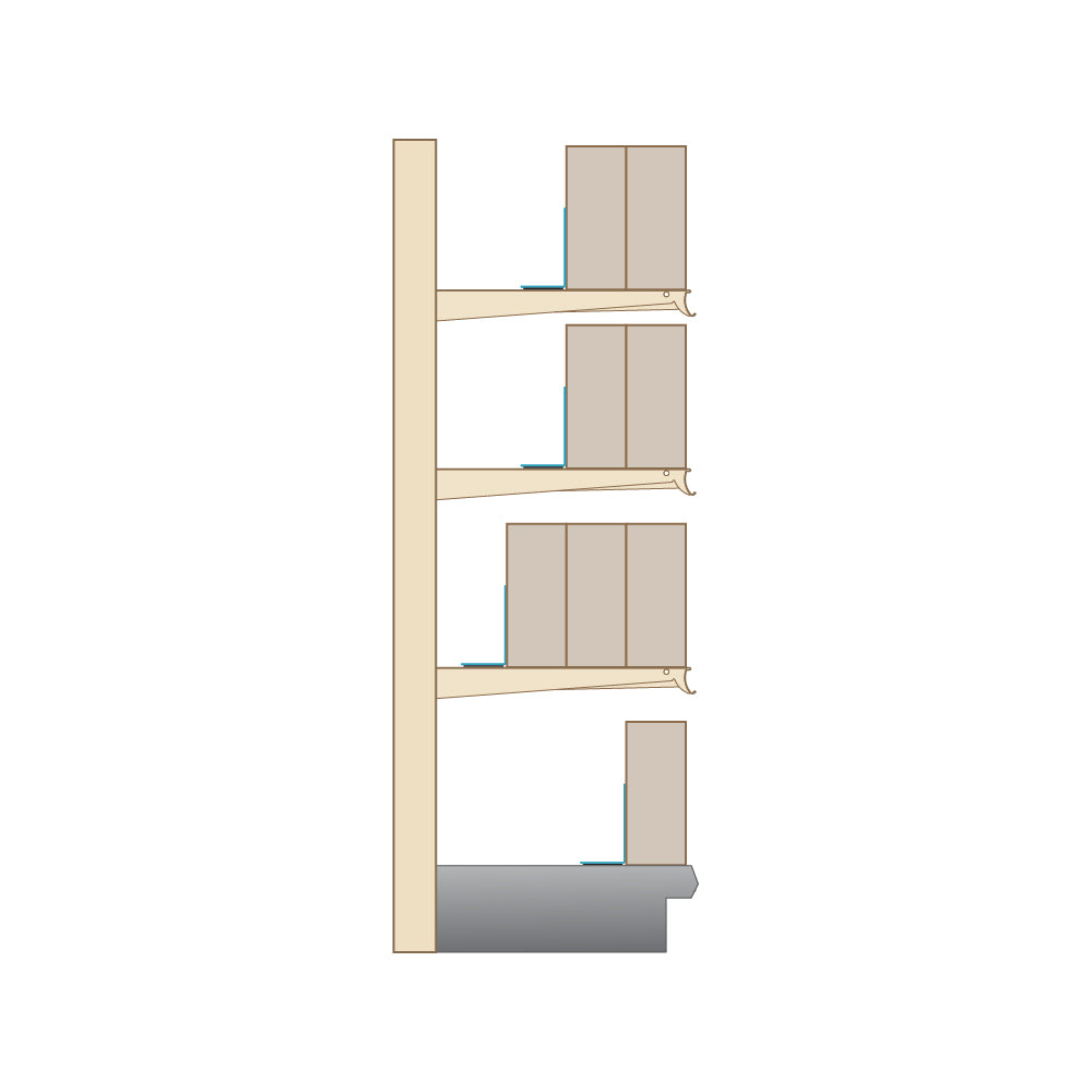 A profile illustration of a shelf with products featuring the Inventory Saver Shelf Management