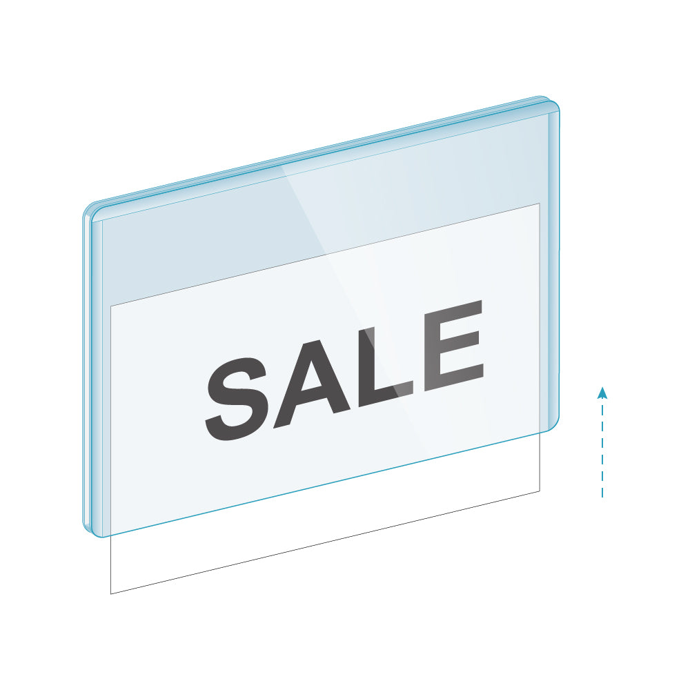 An illustration of the Three Side Sealed Sign Protector with a "sale" sign inserted from the bottom