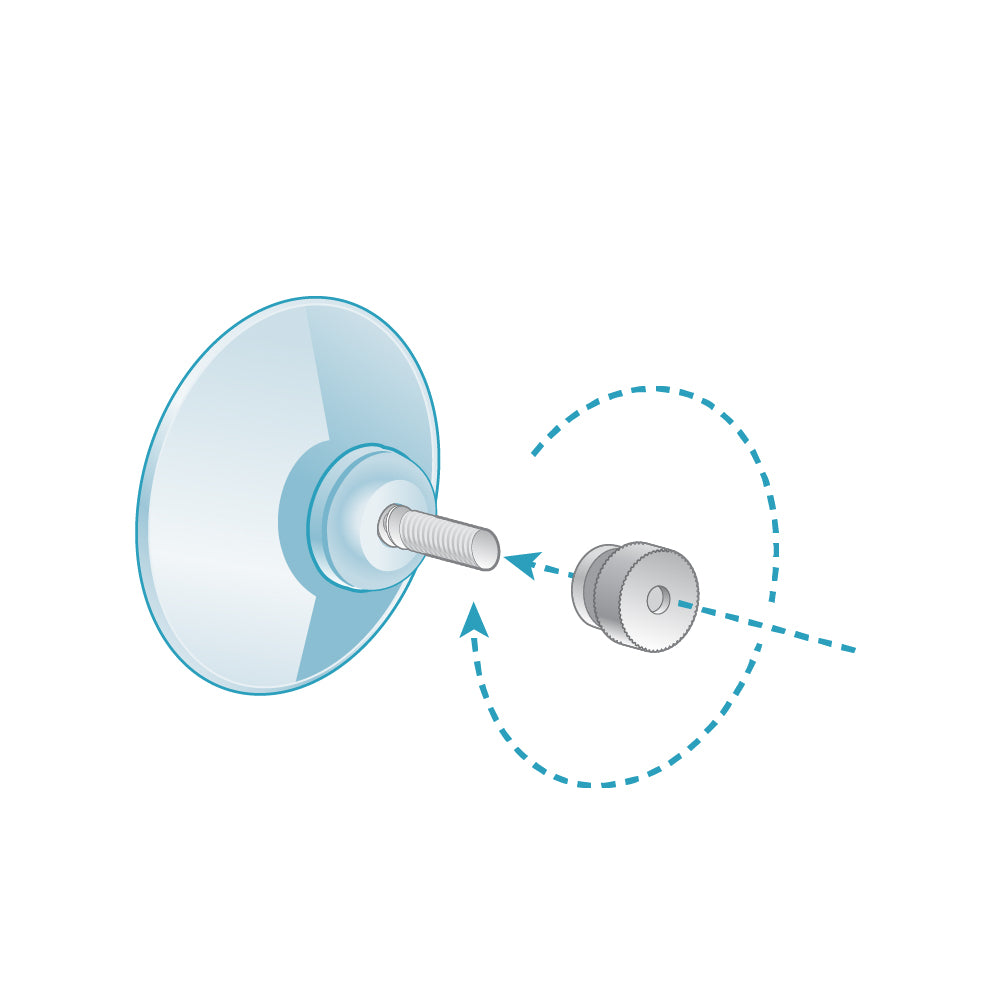 An illustration of a suction cup with a screw and nylon cap