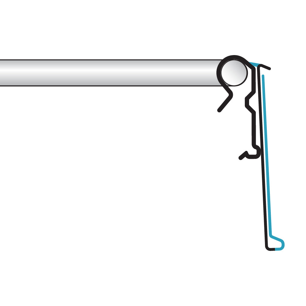 A profile illustration of the ClearVision T-Wire or Small Plate, Swing-Up Label Holder installed on a T-wire