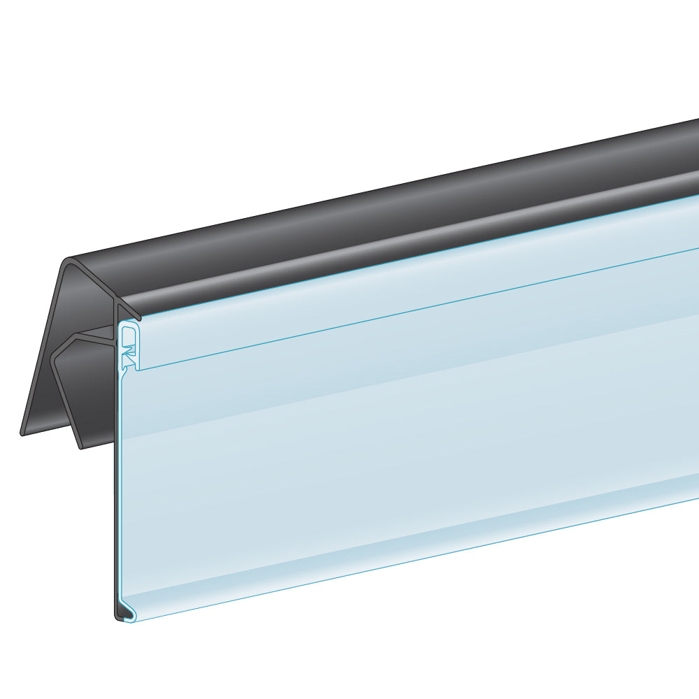 An illustration of the ClearGrip Fence, Clip-On, 25° Angle Ticket Molding in black