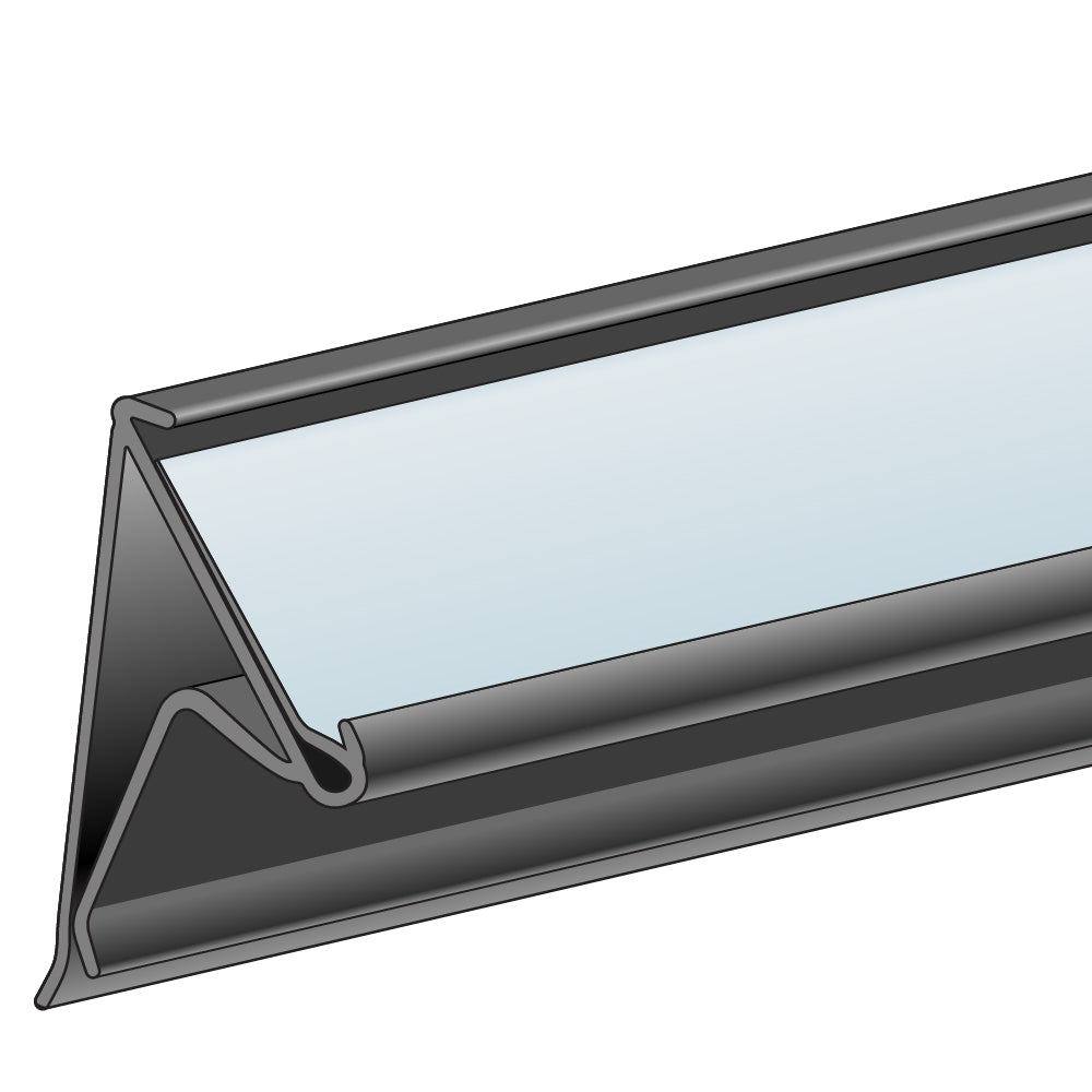 An illustration of the ClearVision Fence, Clip-On, 35° Angle Ticket Molding in black