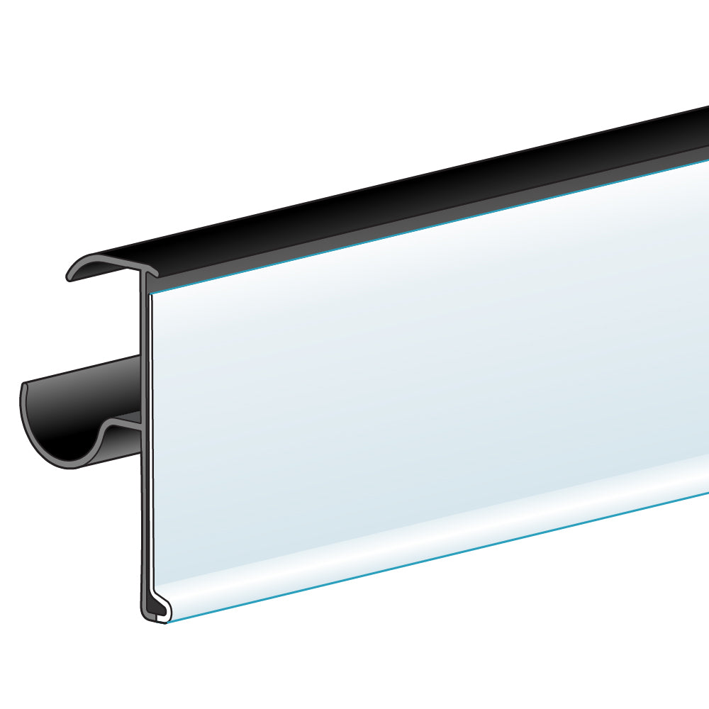 An illustration of the ClearVision 0.875" Double Wire Shelf Ticket Molding in black