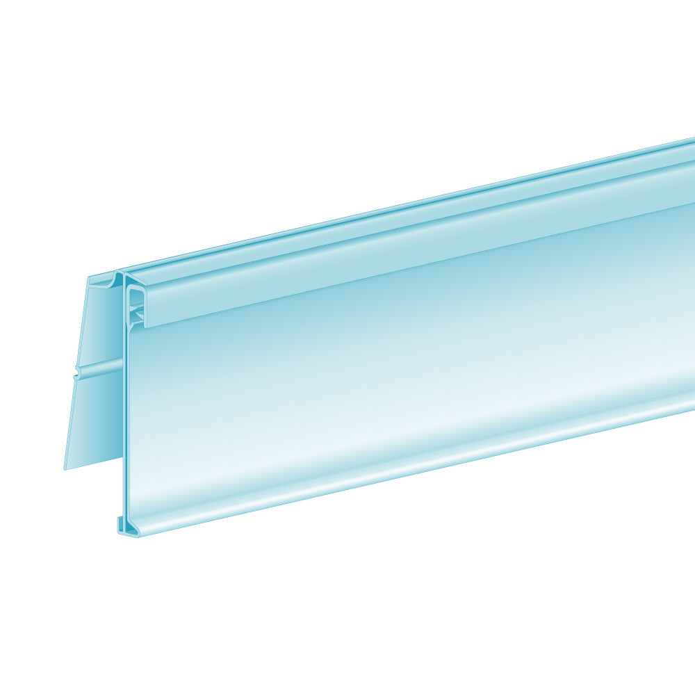 An illustration of the ClearGrip FlexChannel, Clip-In, Hinged Ticket Molding in clear
