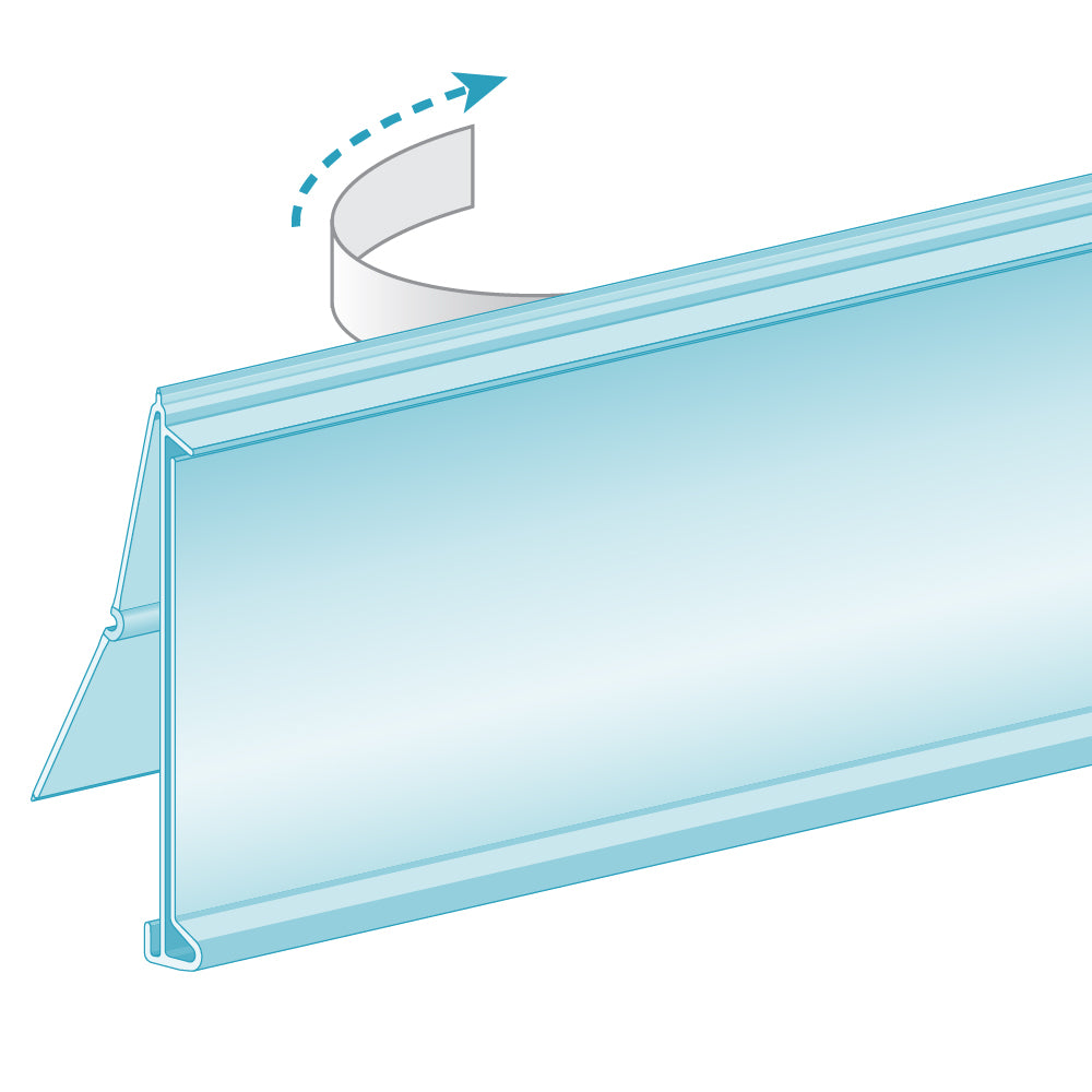 An illustration of the ClearVision FlexChannel, Clip-In Ticket Molding in clear with tape