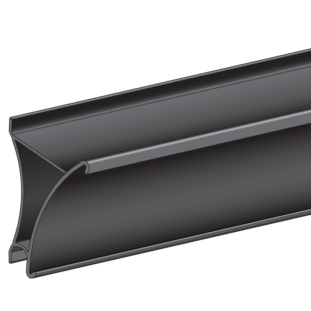 An illustration of the FlexKlip Dual Angle Shelf Adapter Ticket Molding in a downward position in black
