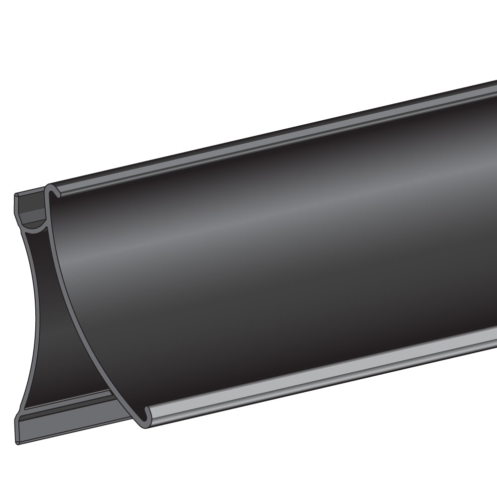 An illustration of the FlexKlip Dual Angle Shelf Adapter Ticket Molding in an upward position in black