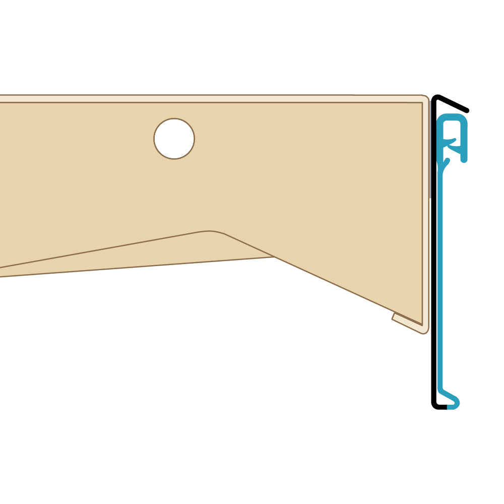 A profile illustration of the ClearGrip Flat Mount Ticket Molding installed.