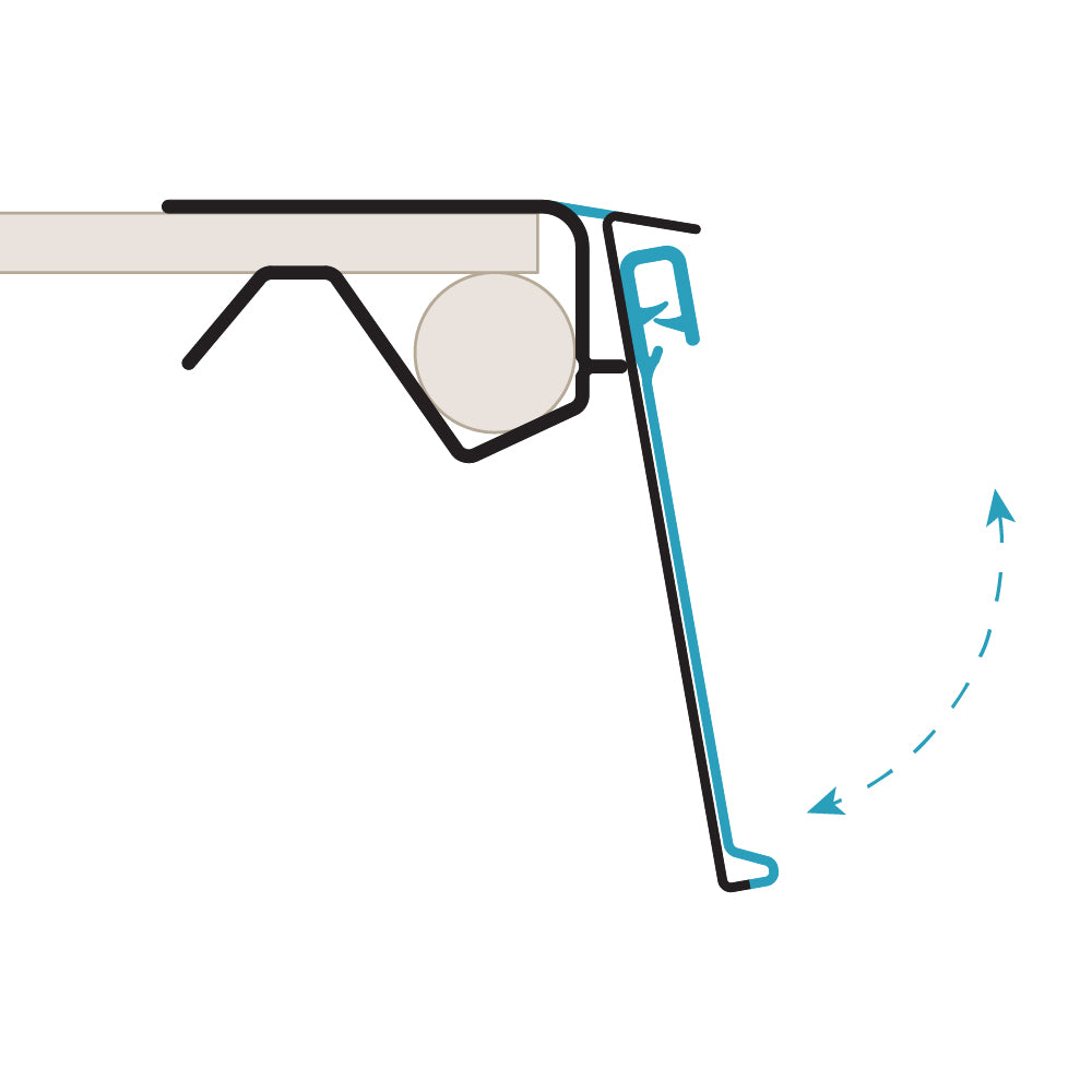 A profile illustration of the ClearGrip Single Wire Ticket Molding installed