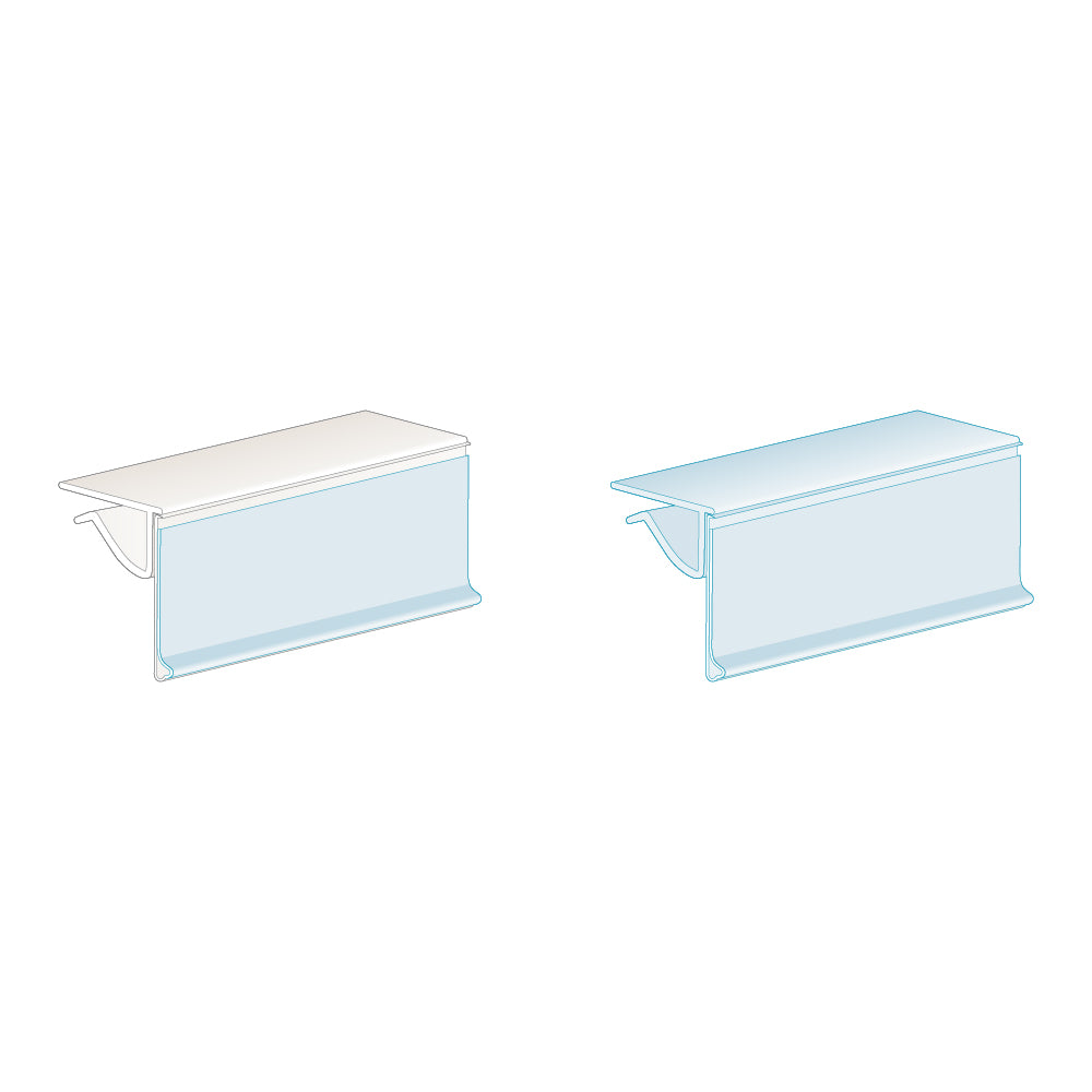 Illustrations of the ClearVision 0.25-0.375" Thick Shelf, Hinged Ticket Molding in short cuts