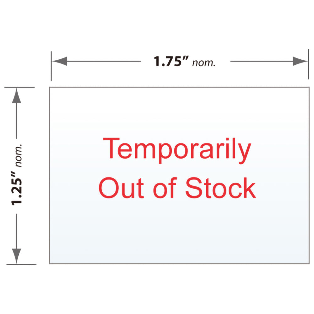 Ilustration of the "Temporarily Out of Stock", Red Allocation Marker ShelfTalker showing measurements.