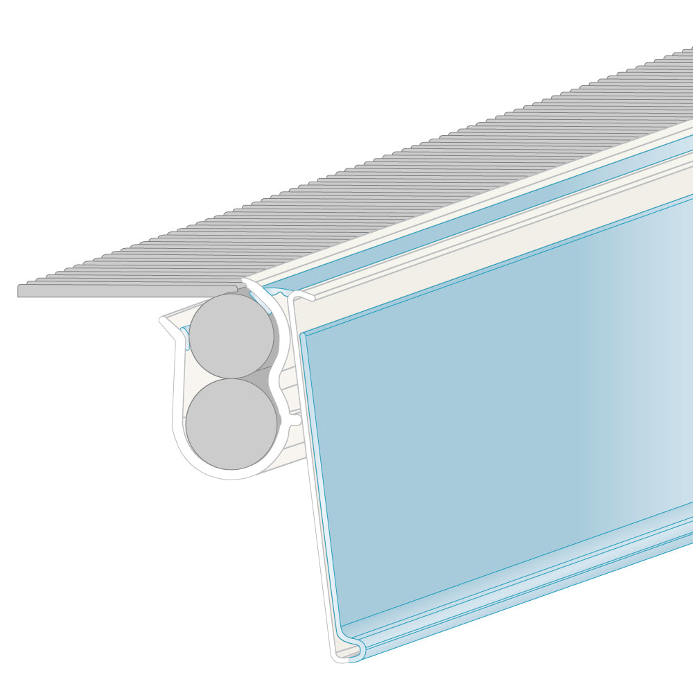 An illustration of the ClearVision Atosa, Clip-Under, Hinged installed on a shelf