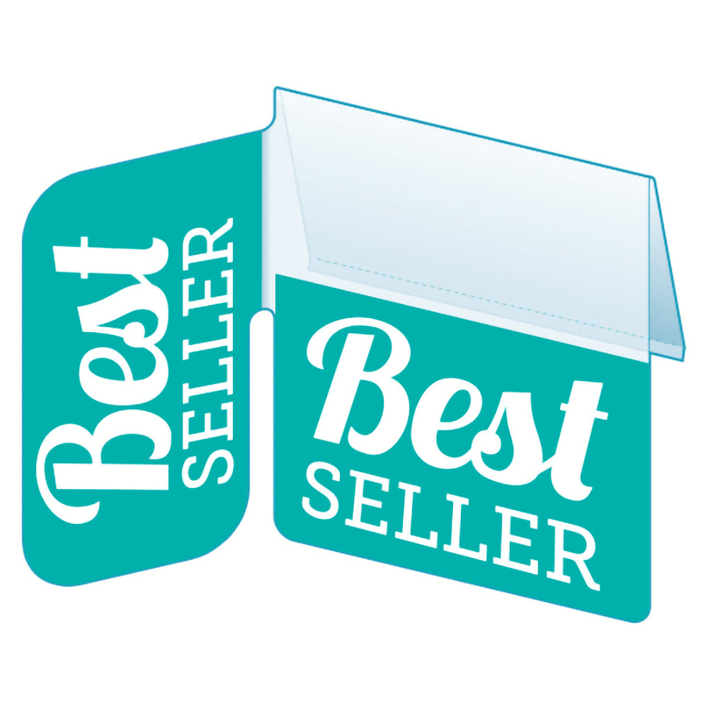An illustration of the "Best Seller" Bib with Right Angle Flag ClearVision ShelfTalkers