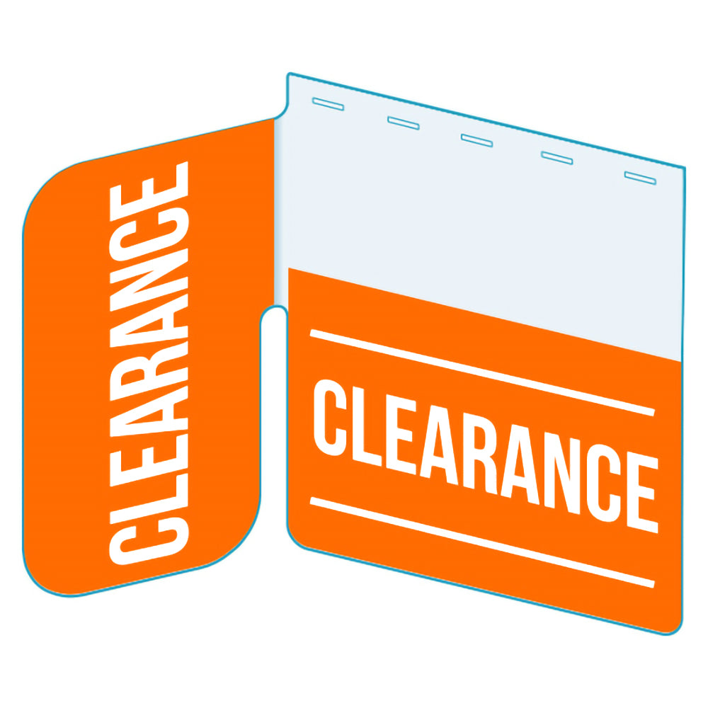 An illustration of the "Clearance" Bib with Right Angle Flag ClearGrip ShelfTalkers