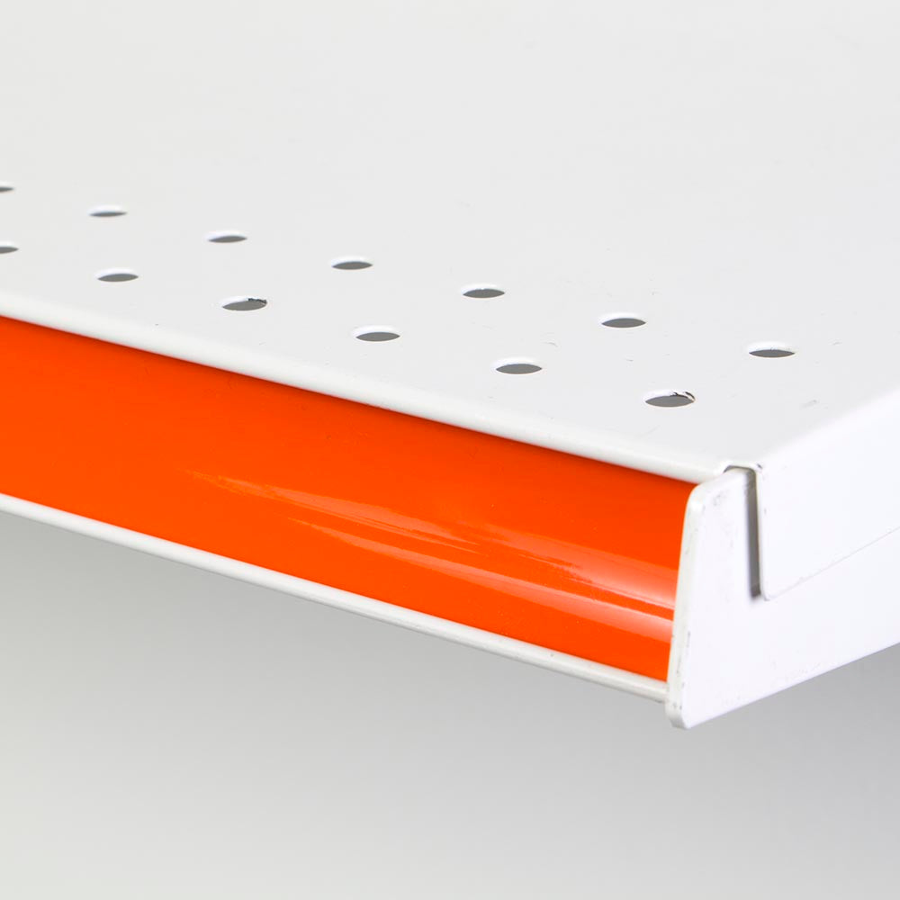 The ShelfLife Colored Price Channel Insert in dairy orange installed into a price channel