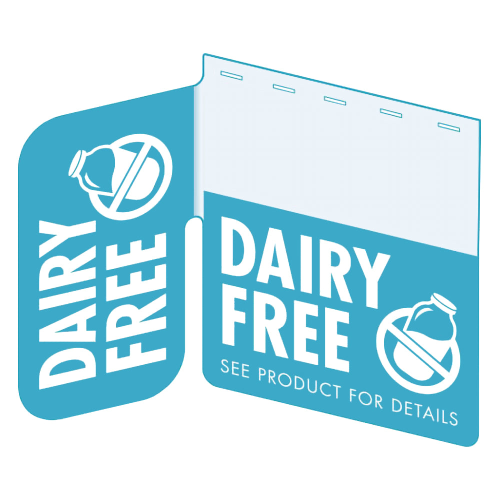 An illustration of the "Dairy Free" Bib with Right Angle Flag ClearGrip ShelfTalkers