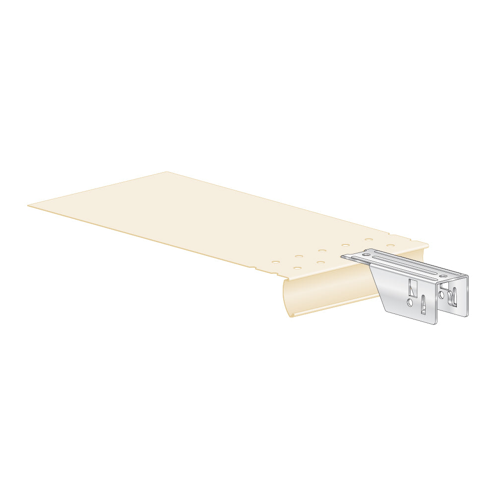 An illustration of the Display Strip Hanger, Heavy Duty attached to a shelf edge