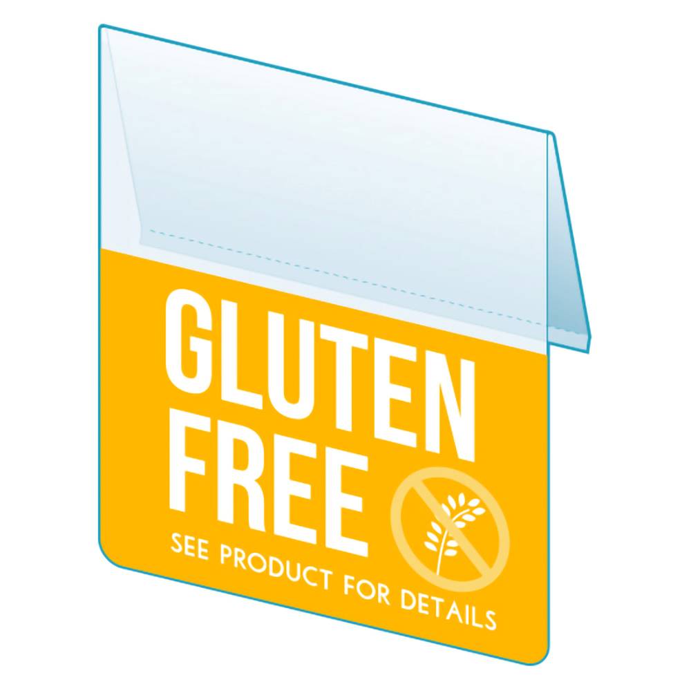 An illustration of the yellow "Gluten Free" Bib ClearVision ShelfTalkers