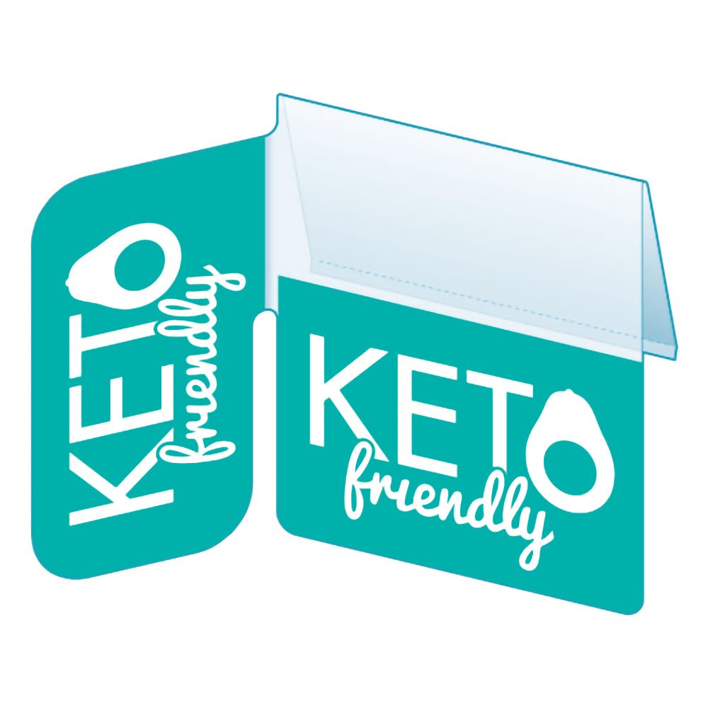 An illustration of the "Keto Friendly" Bib with Right Angle Flag ClearVision ShelfTalkers