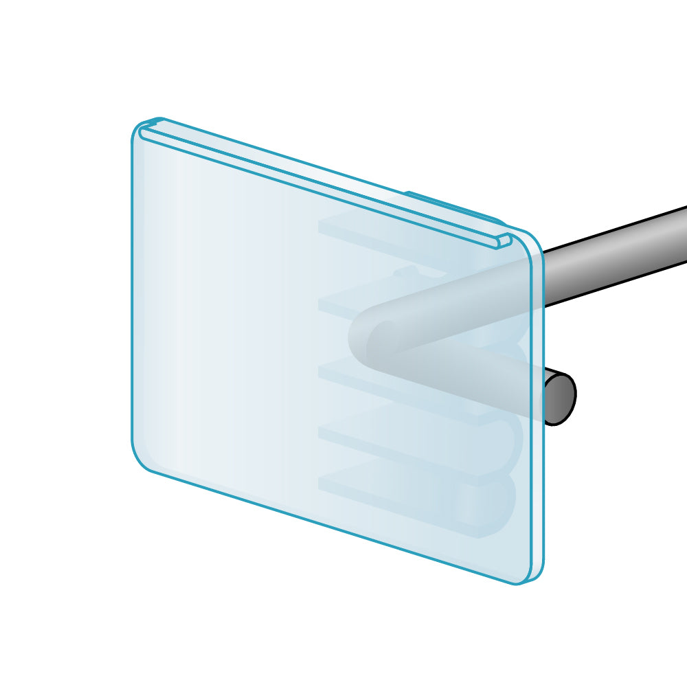 An illustration of the Multi Option Peg Hook Adhesive Label Holder installed on a scanning hook