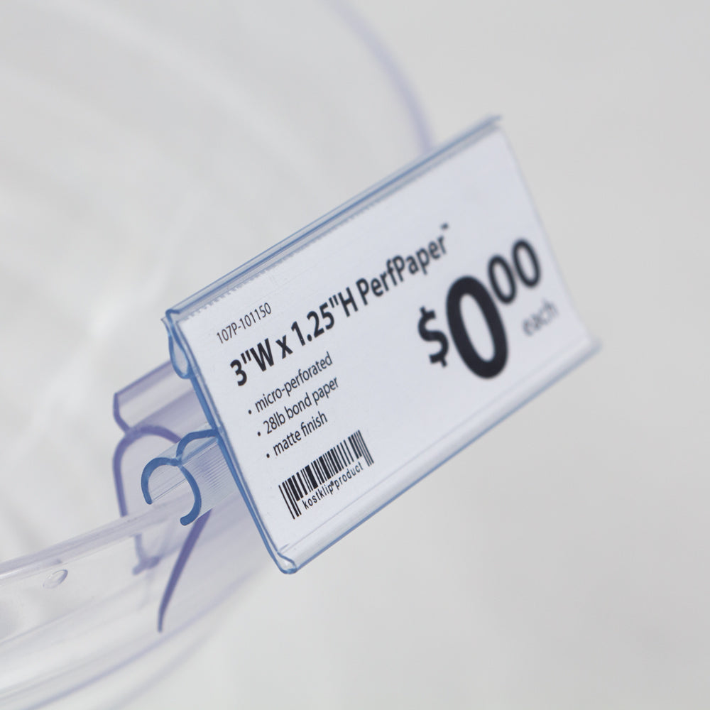 The ClearVision Adjustable Angle, 0.100-0.375" Range, Small Clip Label Holder attached to the edge of a bowl
