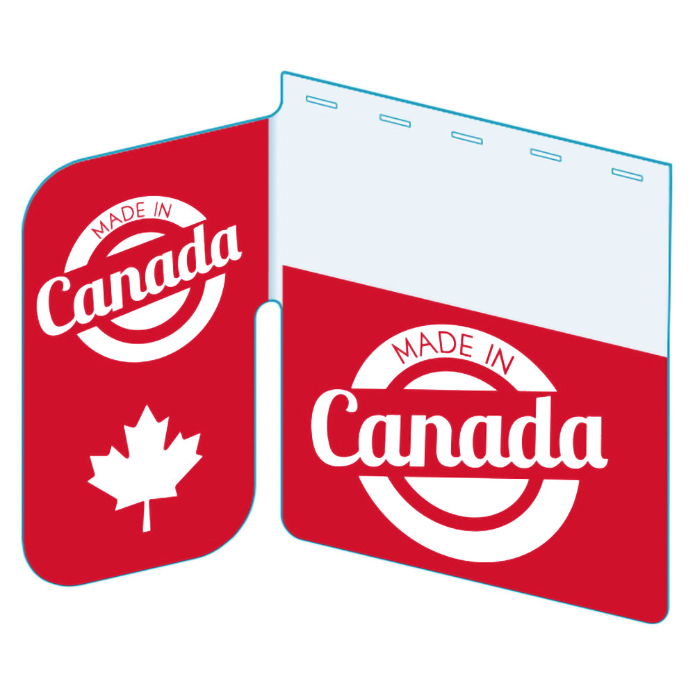 An illustration of the "Made In Canada" Bib with Right Angle Flag ClearGrip ShelfTalkers