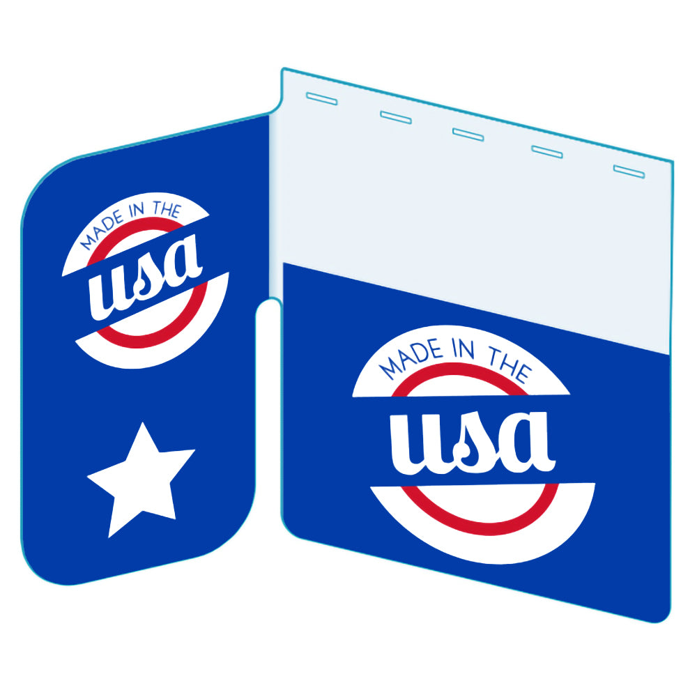 An illustration of the "Made In USA" Bib with Right Angle Flag ClearGrip ShelfTalkers