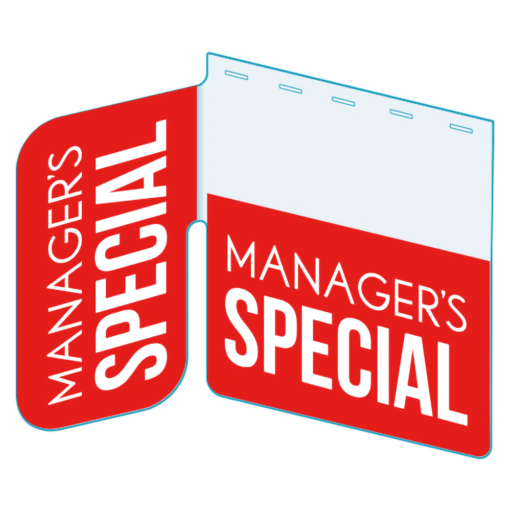 An illustration of the "Manager's Special" Bib with Right Angle Flag ClearGrip ShelfTalkers