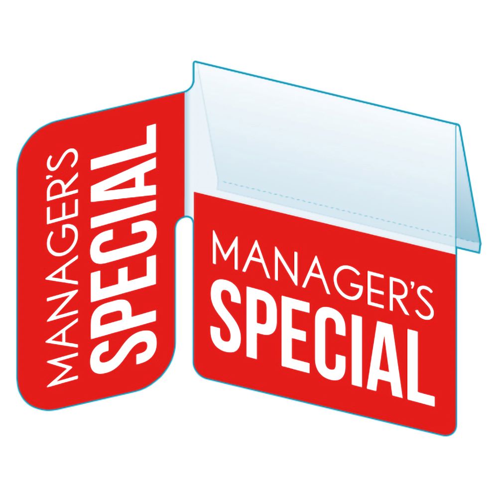 An illustration of the "Manager's Special" Bib with Right Angle Flag ClearVision ShelfTalkers