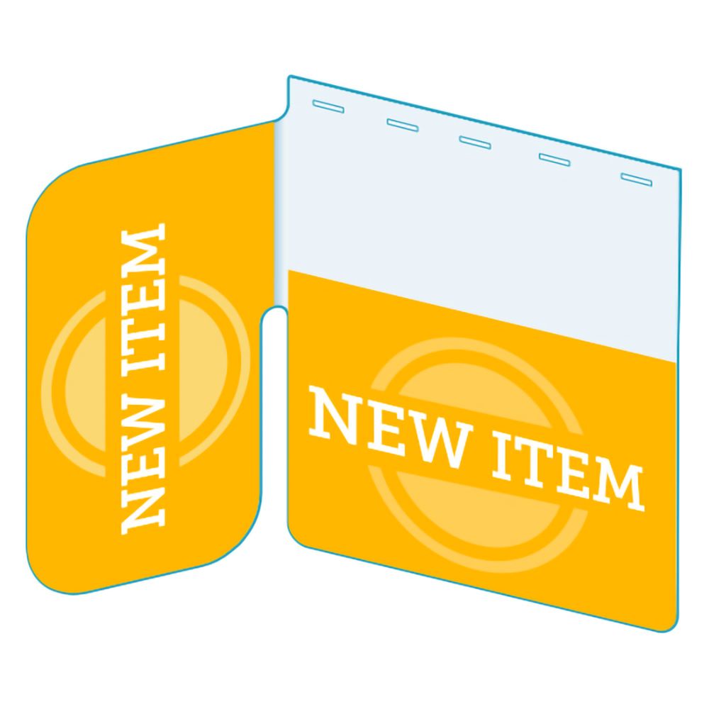 An illustration of the "New Item" Bib with Right Angle Flag ClearGrip ShelfTalkers