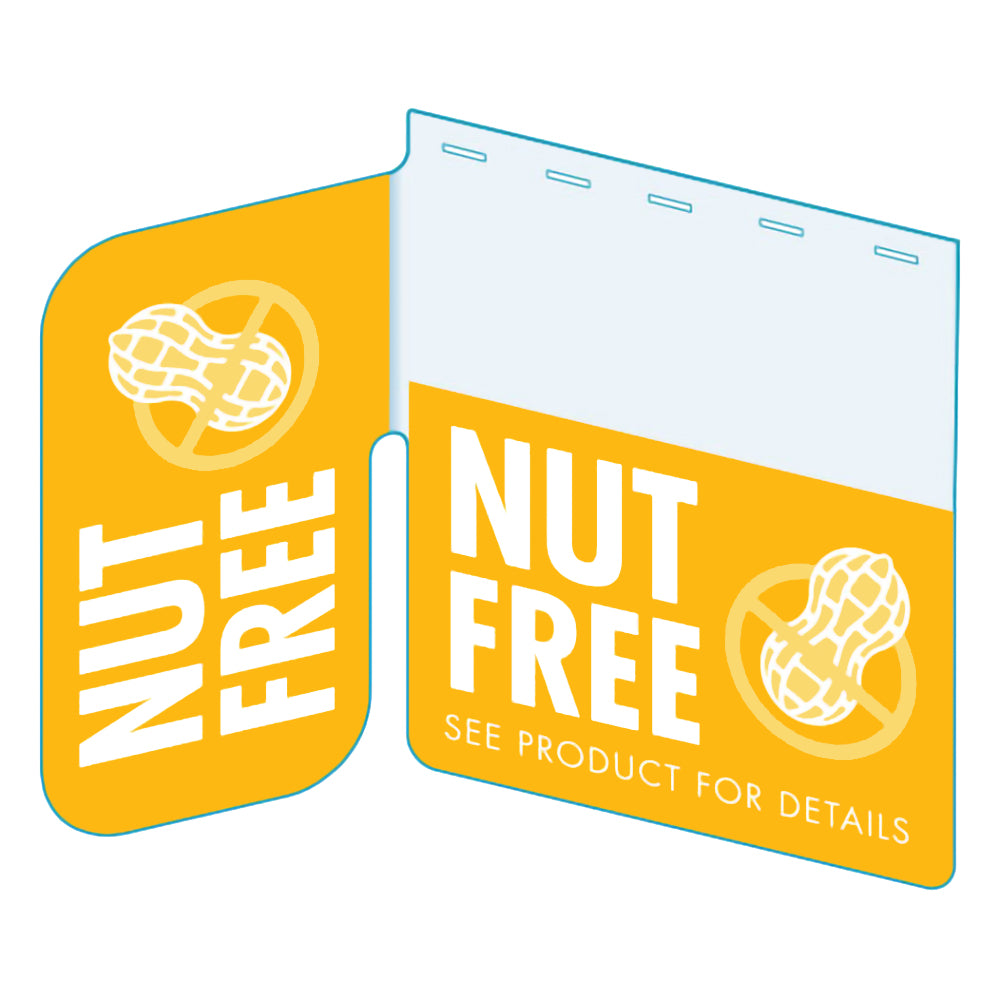 An illustration of the "Nut Free" Bib with Right Angle ClearGrip ShelfTalkers