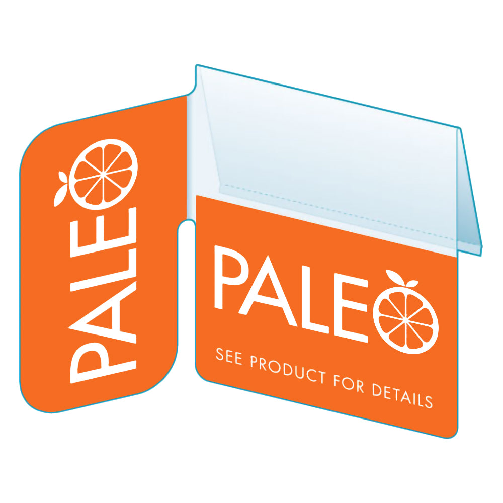 An illustration of the "Paleo" Bib with Right Angle Flag ClearVision ShelfTalkers