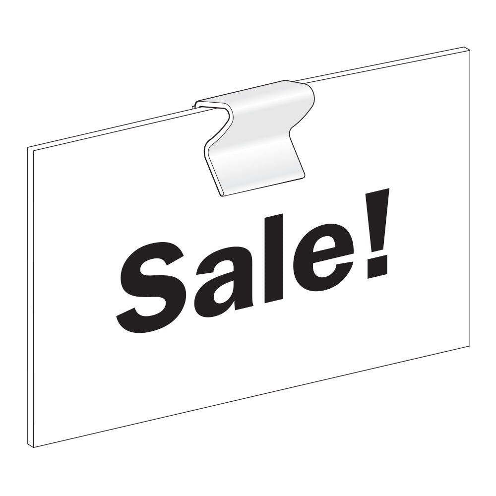 An illustration of the Multi-Use, Flush Sign Clip and Grip holding a "sale" sign