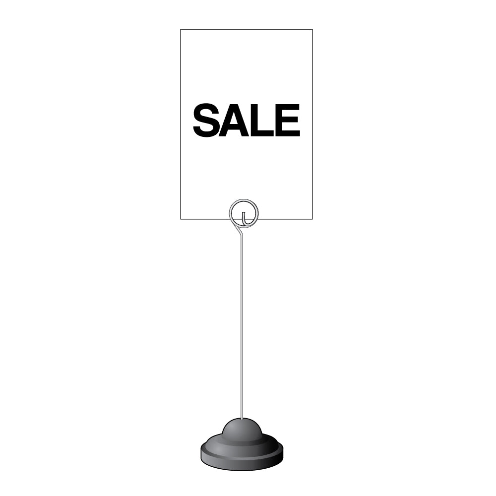 An illustration of the 6 inch Spiral Clip, Contour Base Sign Holder holding a "sale" sign