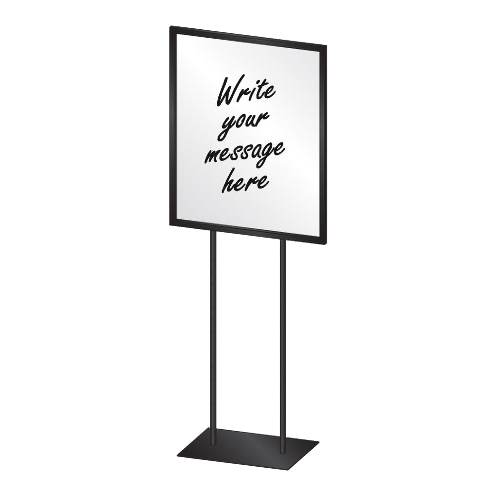 An illustration of the Indoor WalkTalker, Standard Sign Holder with a "Write your message here" sign on a white background 