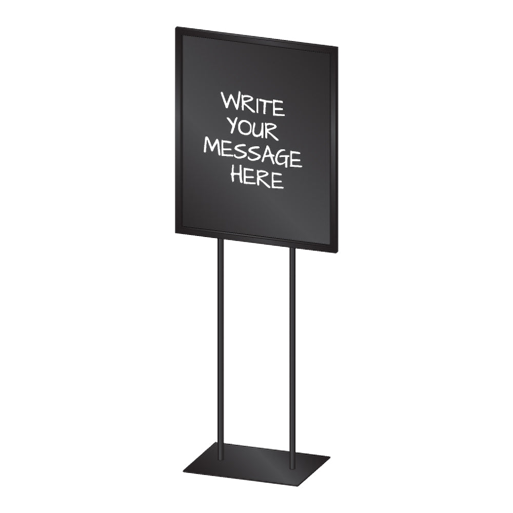 An illustartion of the Indoor WalkTalker, Economy Sign Holder with "Write your message here" on a black background