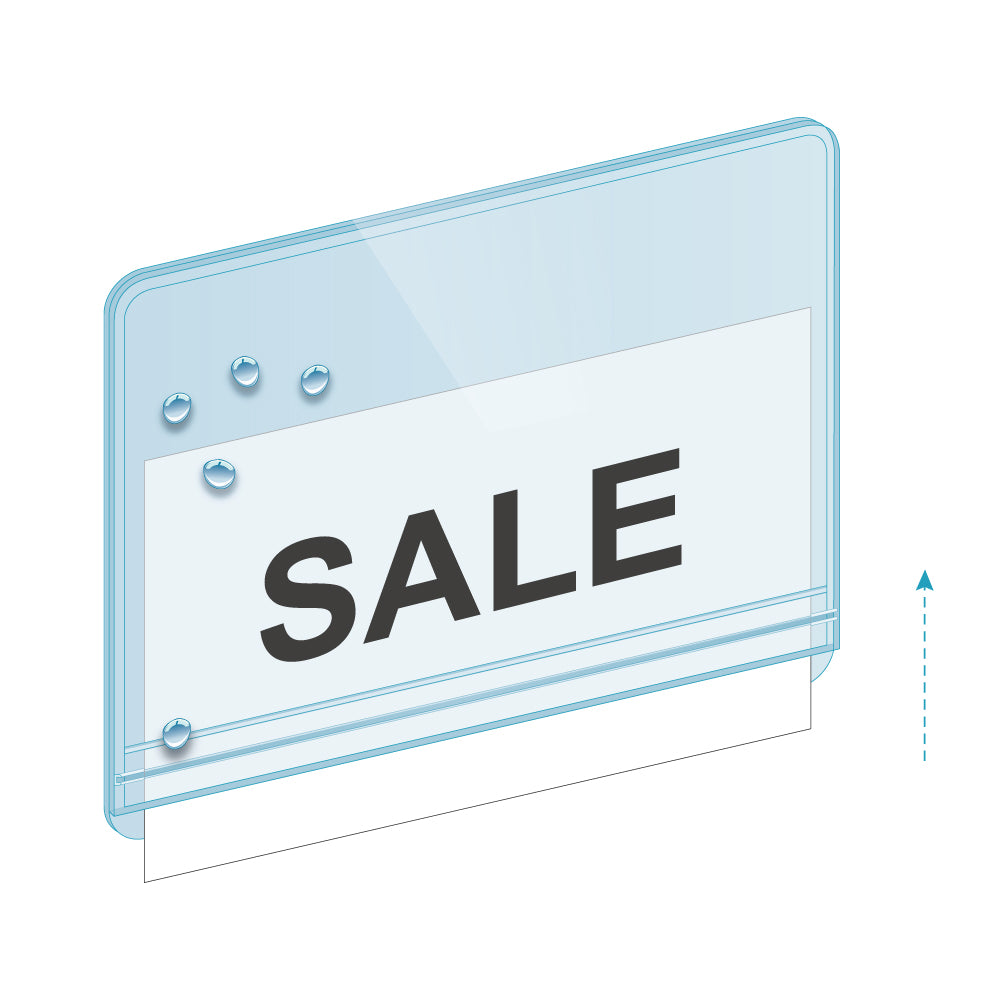 An illustration of the Fluid Resistant Zip Pouch Sign Holder with a "sale" sign inserted