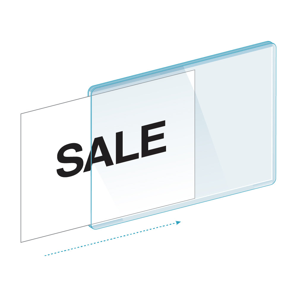 An illustration of the Three Side Sealed Sign Protector with a "sale" sign inserted from the side