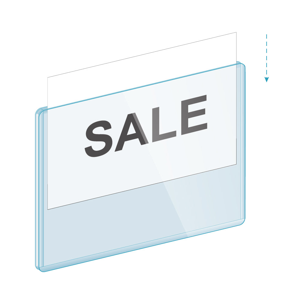 An illustration of the Three Side Sealed Sign Protector with a "sale" sign inserted from the top