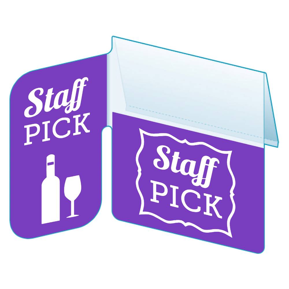 An illustration of the "Staff Pick" Bib with Right Angle Flag ClearVision ShelfTalkers