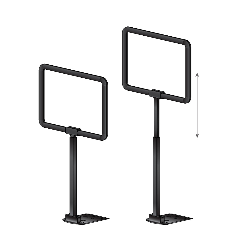 An illustration of the Telescopic Sign Holder with shovel base shown both extended and standard